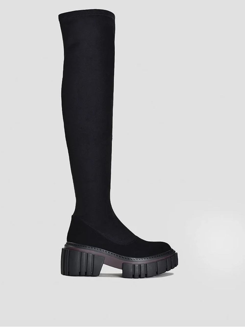 Almond Toe Suede Stocking Boots, Black